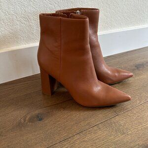 Marc Fisher Pointed Toe Leather Ankle Boots | Brown | Block Heel | Women's 7M